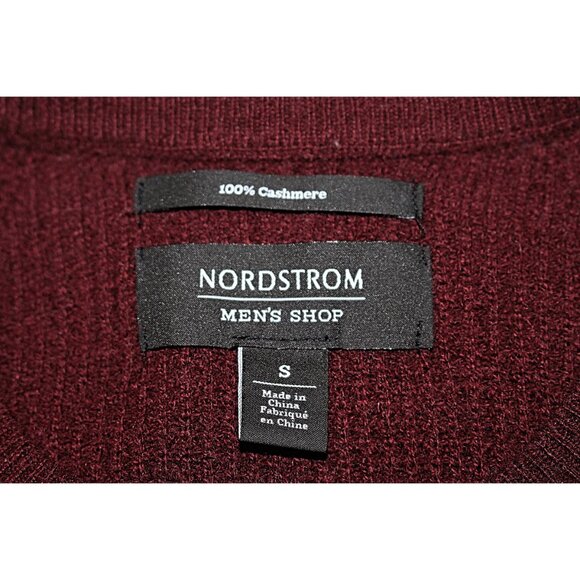 Nordstrom Men's Shop -100% Cashmere Waffle-Knit Crewneck in Dark Red, S oversize - Picture 4 of 11
